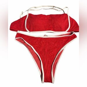 Red Bandeau‎ Bikini Set with White Trim